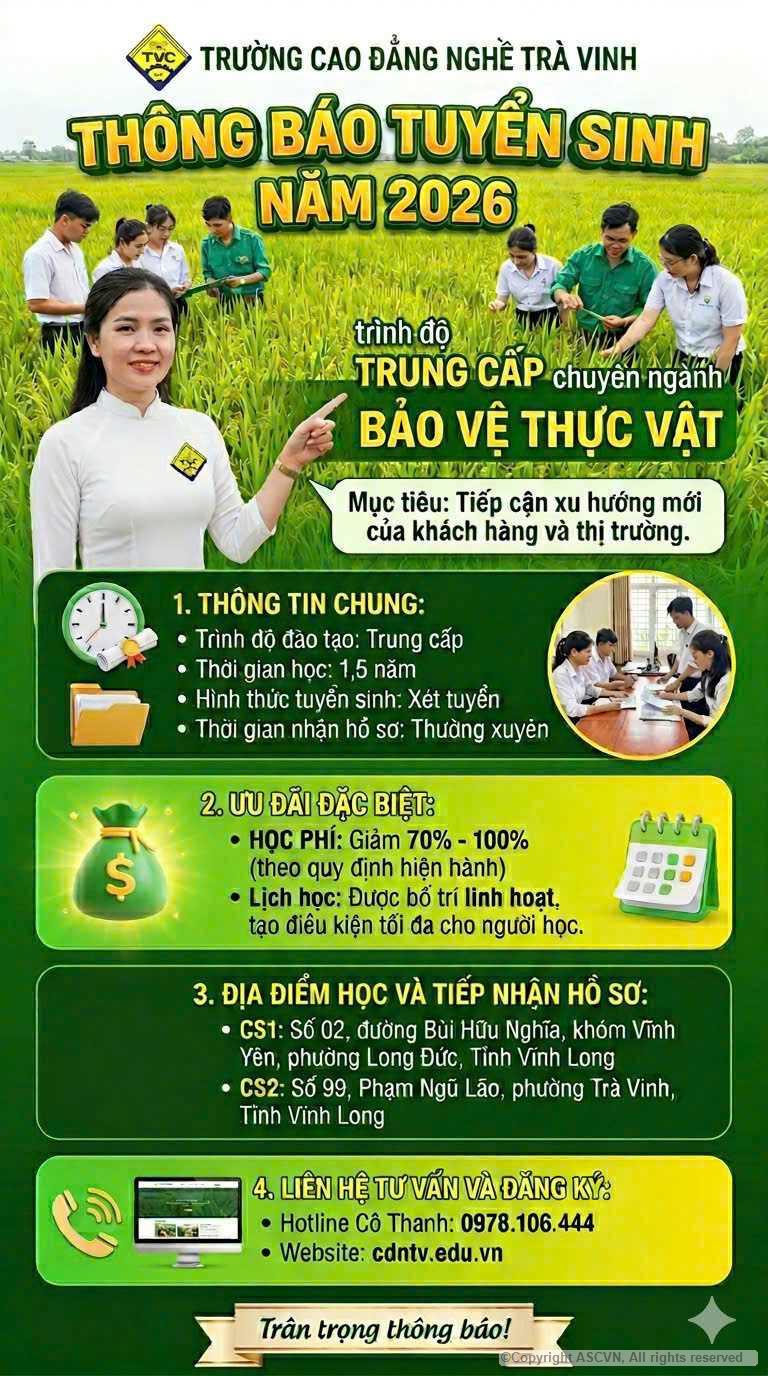 (TVC) Tuyển sinh ngành, nghề Bảo vệ thực vật năm 2026